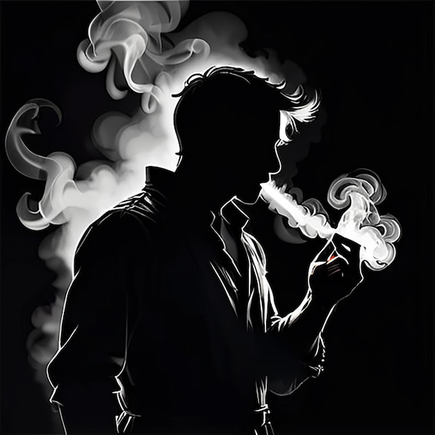 a silhouette of a man smoking a cigarette