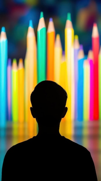 Photo a silhouette of a man standing in front of a colorful background