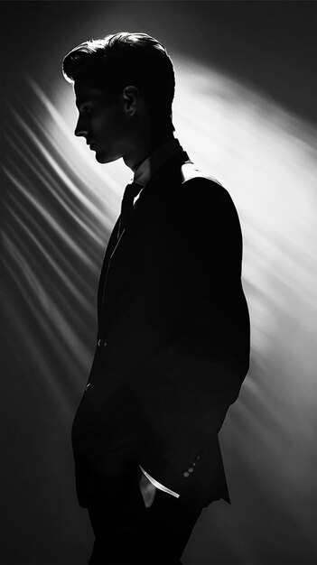 Photo silhouette of a man in a suit with hands in pockets exuding mystery and sophistication against