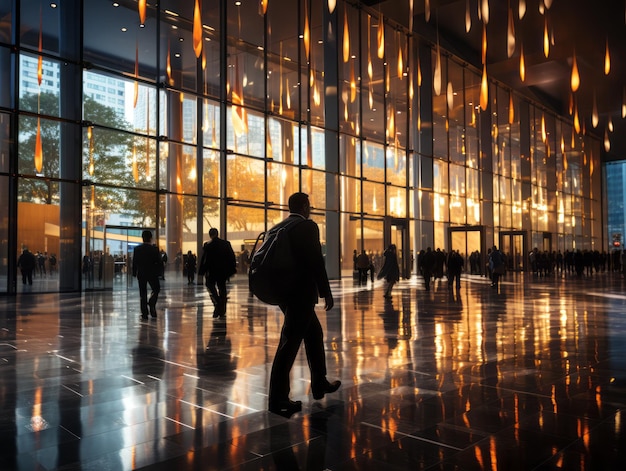 Silhouette of a man walking in the city center Business concept Generative AI