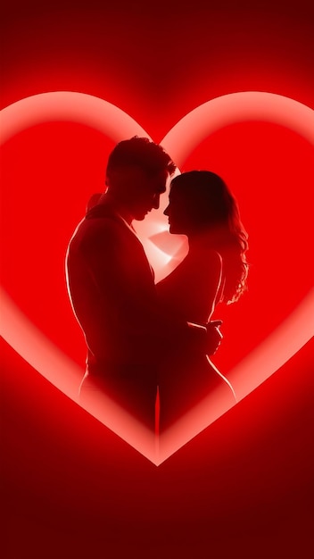 Photo silhouette of a man and woman agnst the background of a red heart