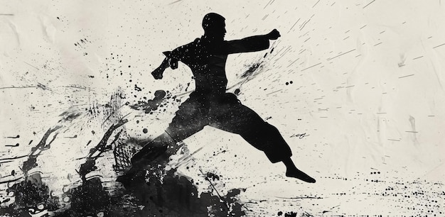 Photo silhouette of a martial artist performing a side kick