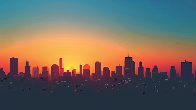 Photo silhouette of the modern city at sunset