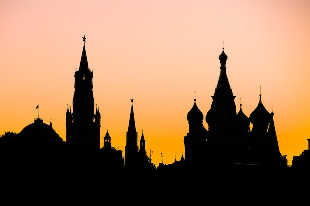 Silhouette of Moscow cityscape with Kremlin towers and cathedral domes