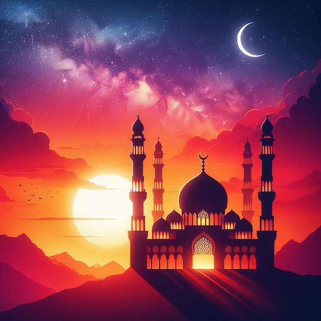 Silhouette of a Mosque Against a Vibrant Sunset