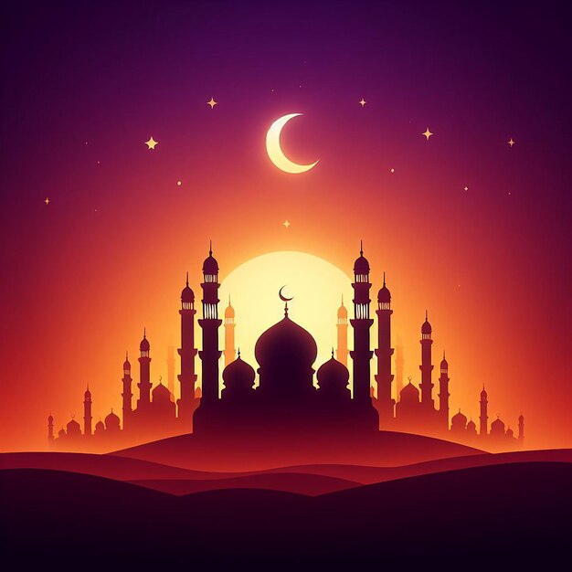 Silhouette of Mosque at Dusk with Orange and Purple Gradients