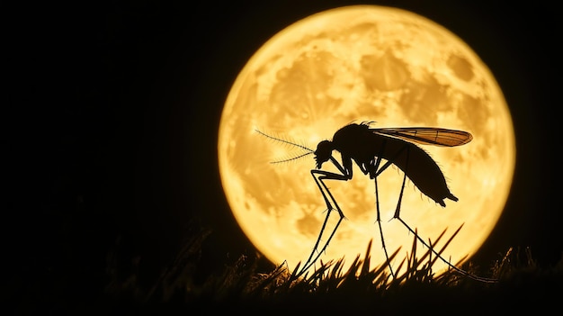 Photo silhouette of a mosquito against the full moon