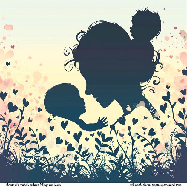 Photo a silhouette of a mother and child with a heart behind them