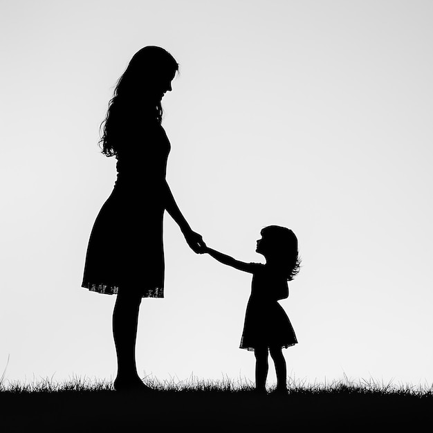 Photo silhouette of a mother and daughter on a white background