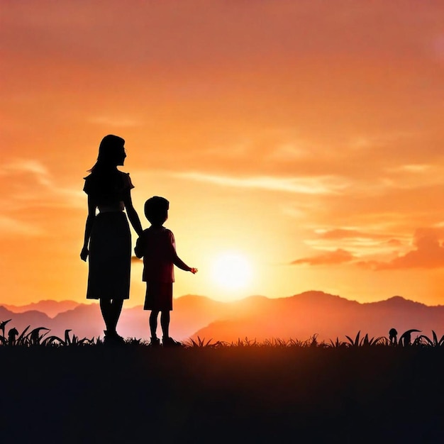 silhouette of a mother with children mother day concept