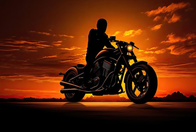 a silhouette of a motorcycle sitting in the sunset