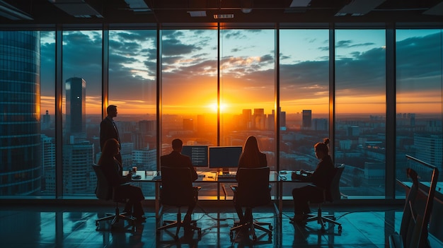 silhouette of Office colleagues having casual discussion during meeting in conference room Team of successful business people Generative ai