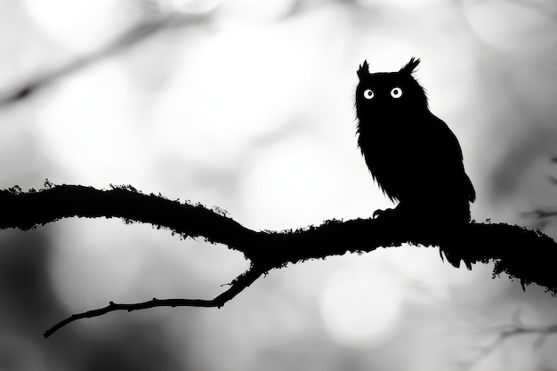 Silhouette of an Owl Perched on a Branch