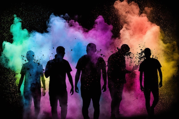 Silhouette of People Playing With Colors in Holi festival.