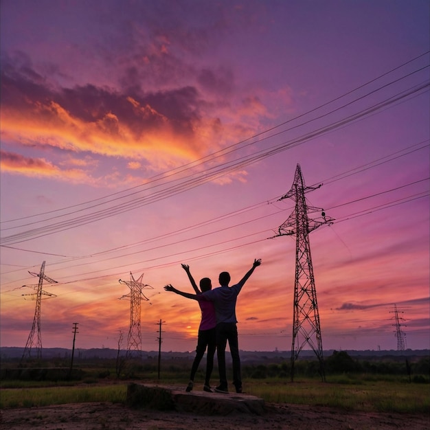 Silhouette of people standing on field against sky during sunset