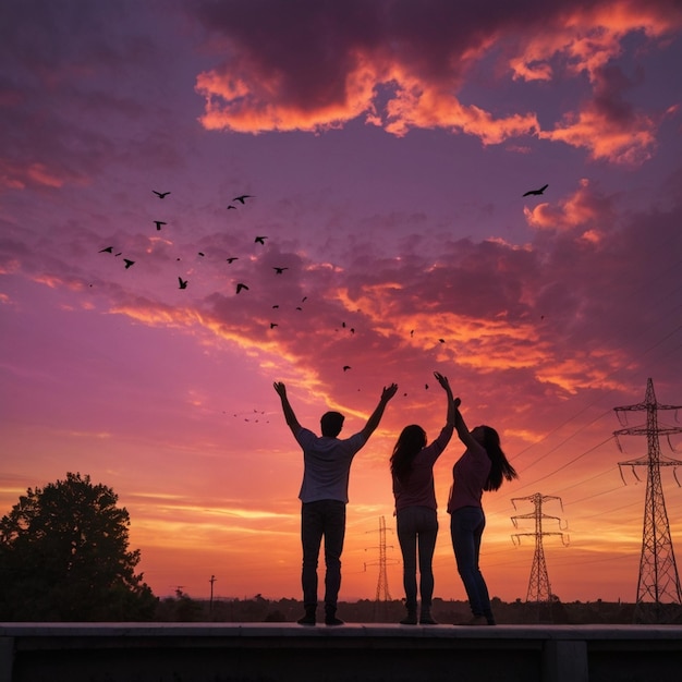 Silhouette of people standing on field against sky during sunset