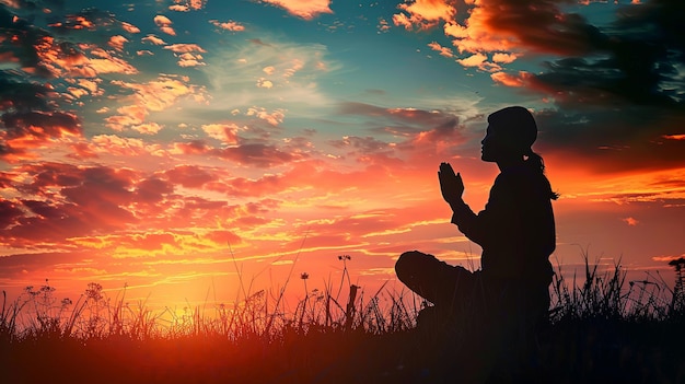 Silhouette of a person in deep prayer against a colorful sunset showcasing spirituality in everyday moments