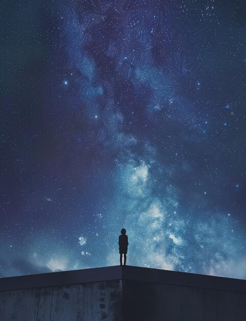 Silhouette of a Person Looking Up at the Night Sky with Stars