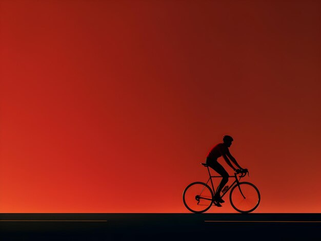 Photo a silhouette of a person riding a bike with a red sky in the background