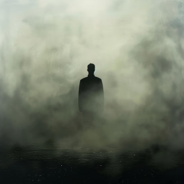 Photo silhouette of a person standing in a foggy environment