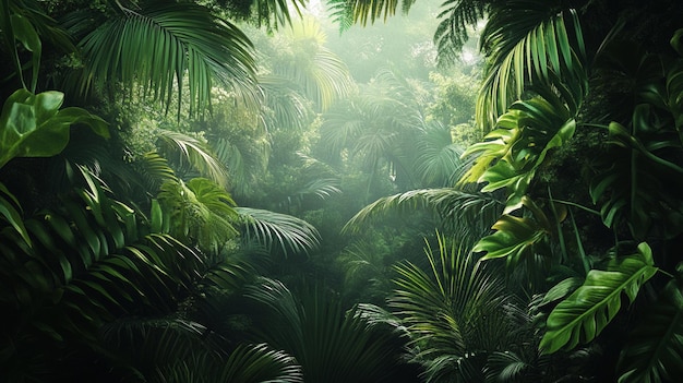 Photo silhouette of a person walking through a dense foggy jungle