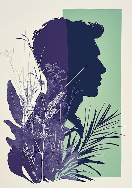 a silhouette of a person with a plant in front of them