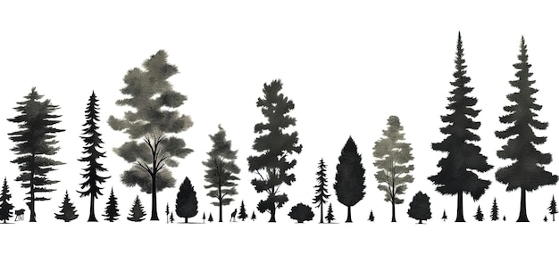 silhouette of pine trees in the style of minimalist cartooning