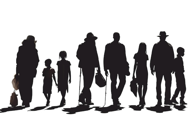 silhouette of poor immigrant and refugee peoples isolated on background