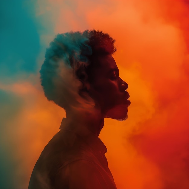 Silhouette Portrait with Colorful Smoke Background Perfect for abstract art profile silhouette