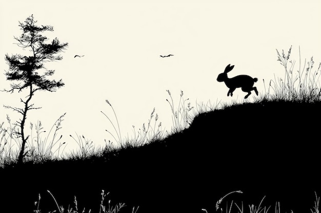 Photo silhouette of a rabbit running on a hilltop