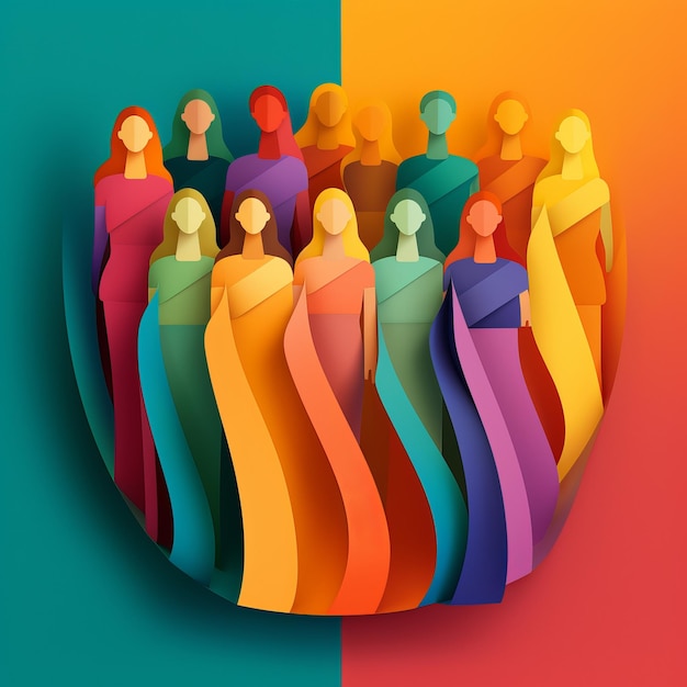 Silhouette rainbow girls women paper style Generative AI