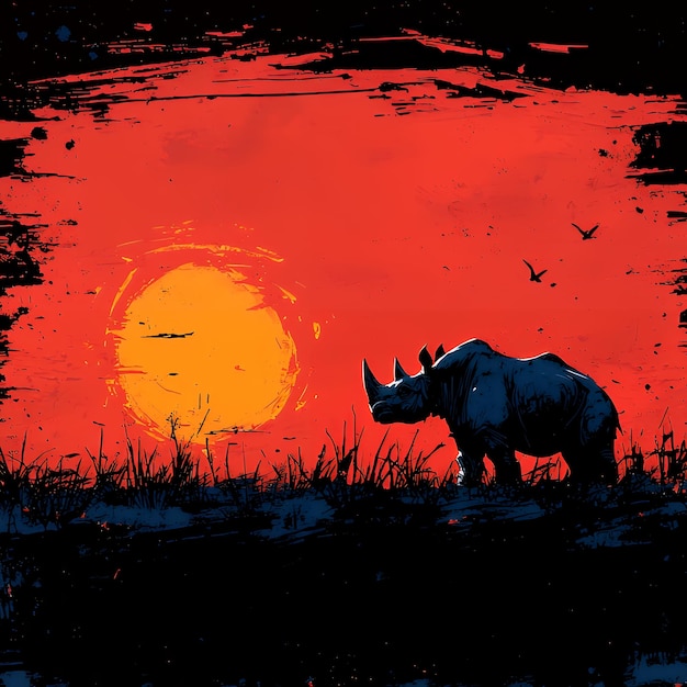 Silhouette of a Rhino at Sunset