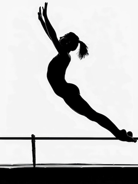 Silhouette of a rhythmic gymnastics dancer jumping gracefully