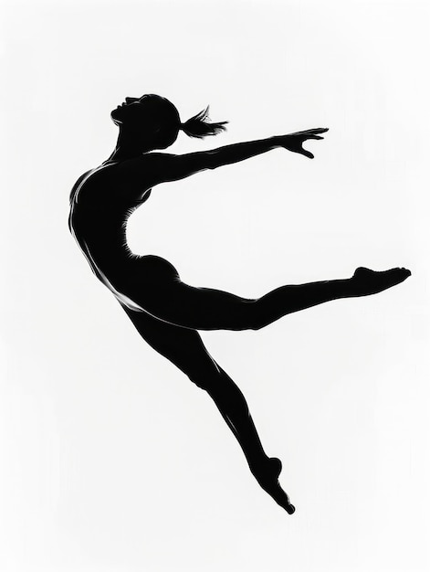 Silhouette of a rhythmic gymnastics dancer jumping gracefully