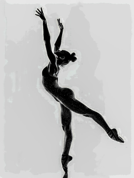 Silhouette of a rhythmic gymnastics dancer jumping gracefully