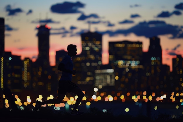 Silhouette Runner in a City at Dusk