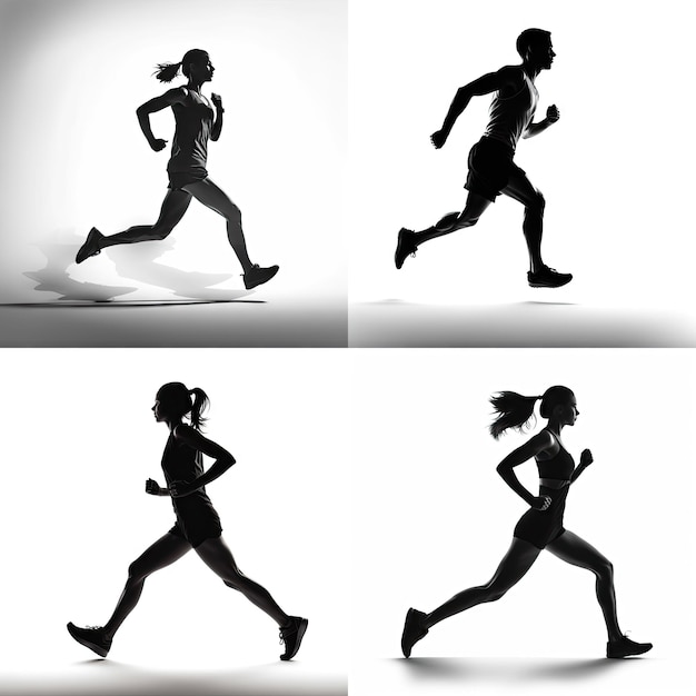 Silhouette runner on white background