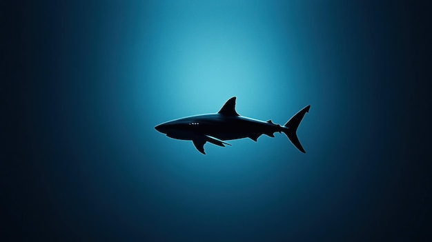 Silhouette of a Shark Swimming in Deep Blue Water