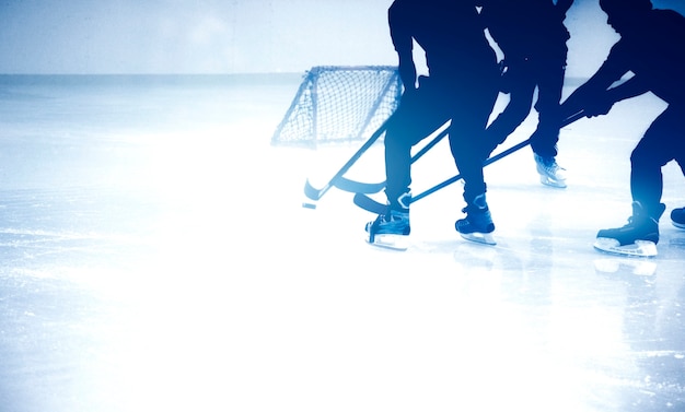 silhouette shot ice-hockey game in winter season game 