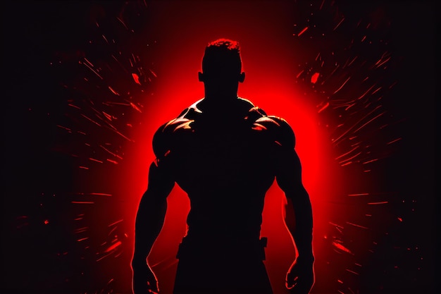 Silhouette of a sports man a muscular man on a red background illustration Generative AI