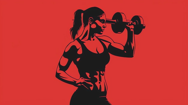 Silhouette of a strong woman lifting a dumbbell