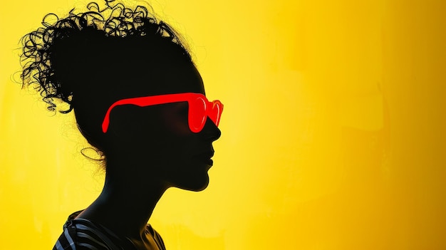 Silhouette of Stylish Woman with Red Sunglasses on Vibrant Yellow Background