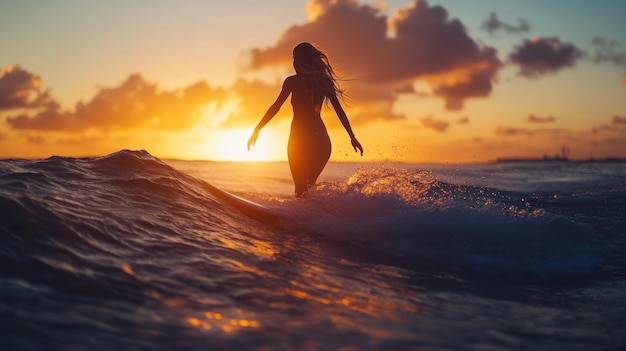 Photo silhouette of a surfer at sunset