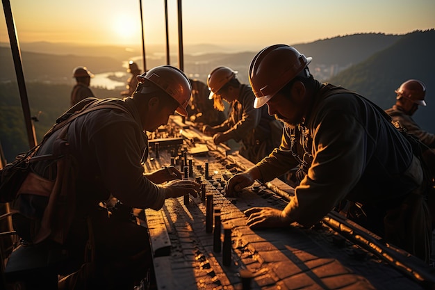 Silhouette of Survey Engineer and construction team working on high ground heavy industry and safety concep Generated with AI