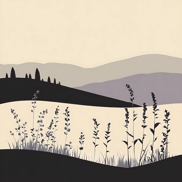 Silhouette of Tall Grass and Hills in the Background