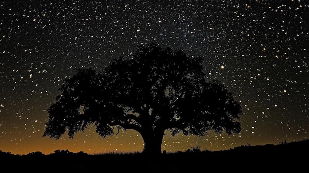 Silhouette of a Tree Against a Starry Night Sky