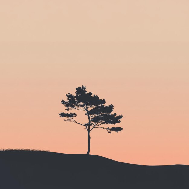 Photo silhouette of a tree on a hill against a soft pink sky