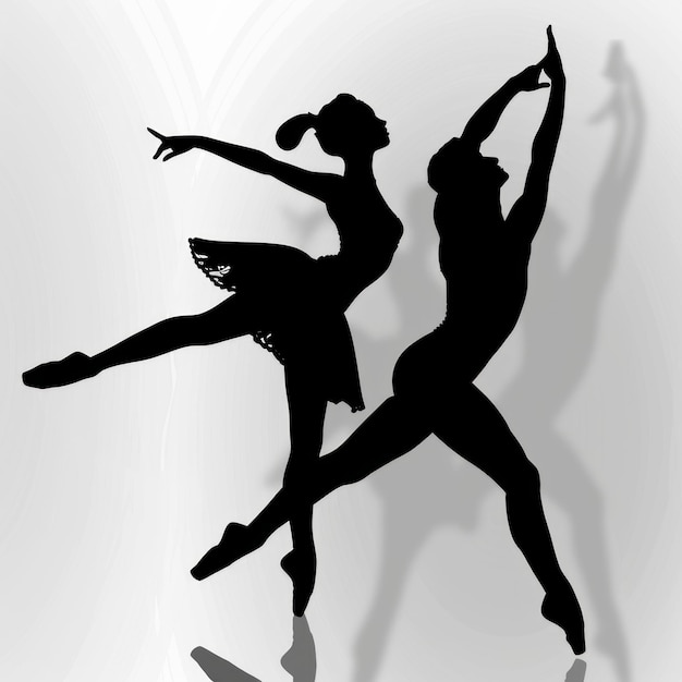 Silhouette of two ballet dancers in graceful poses