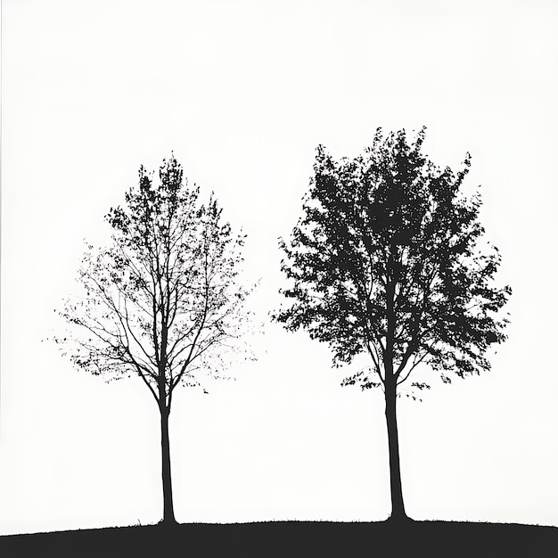 Photo silhouette of two trees one bare one full against a white background