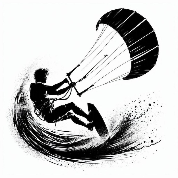 Photo a silhouette vector of a person kite surfing